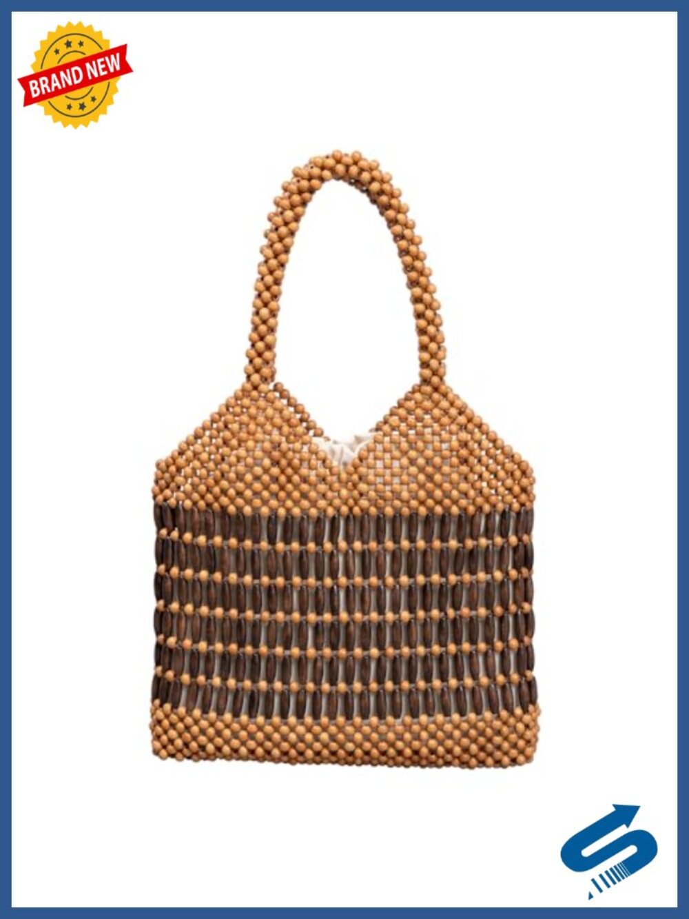 Wooden Beaded Tote Bag Handmade Woven Clutch Purse